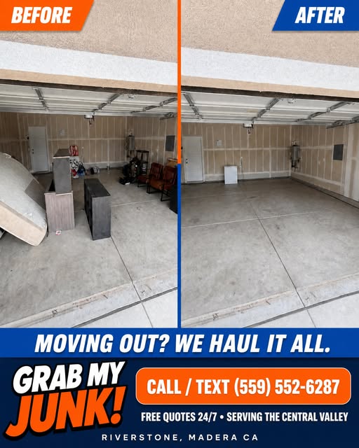 Before and after move-out junk removal completed by Grab My Junk in Riverstone near Madera